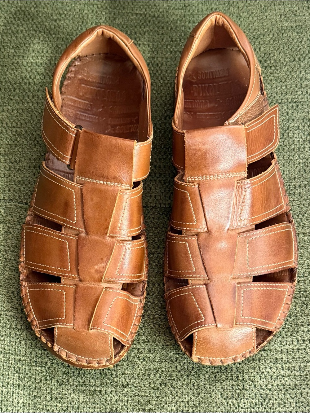 PIKOLINOS Tan Leather Fisherman Sandals for Men Size 43